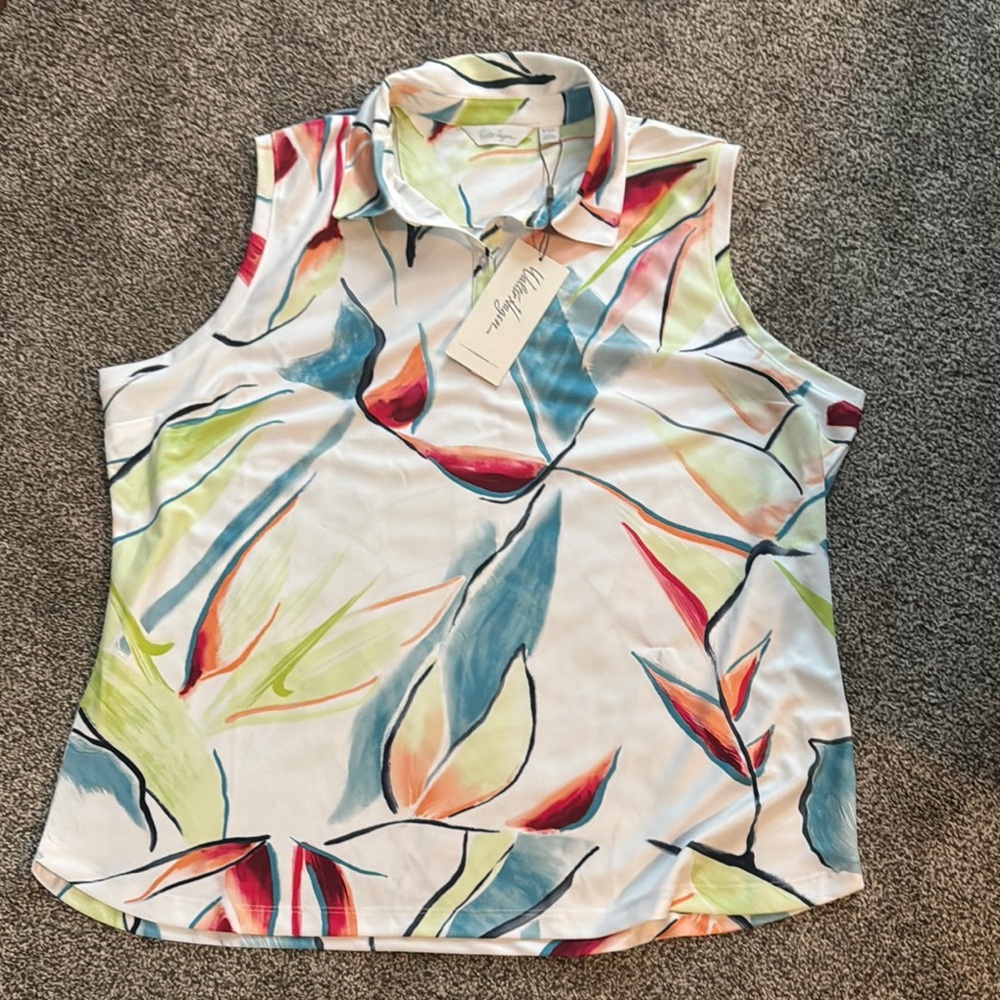Walter Hagen Leaf Print Sleeveless Golf Polo, women’s size XXL